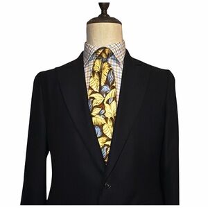 Bijan Tie | Made in Italy | Botanical Leaf Print | Brown Gold Blue | Lux Necktie